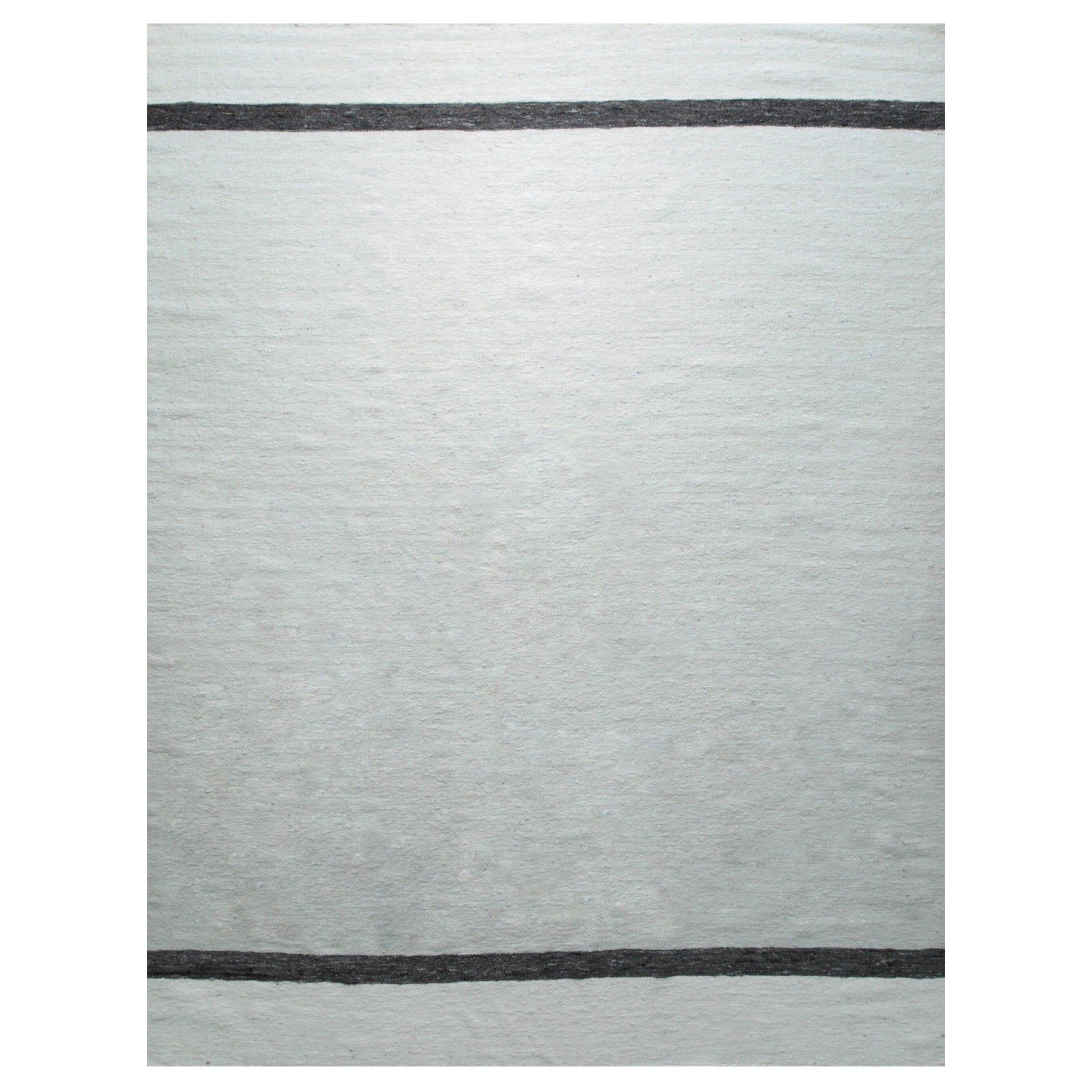 9x12 Ivory Handwoven Wool Understated Bands Geometric Modern Carpet Rug For Sale