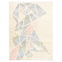 9'x12' Ivory Modern Abstract Design Pure Silk with Wool Hand Knotted Rug