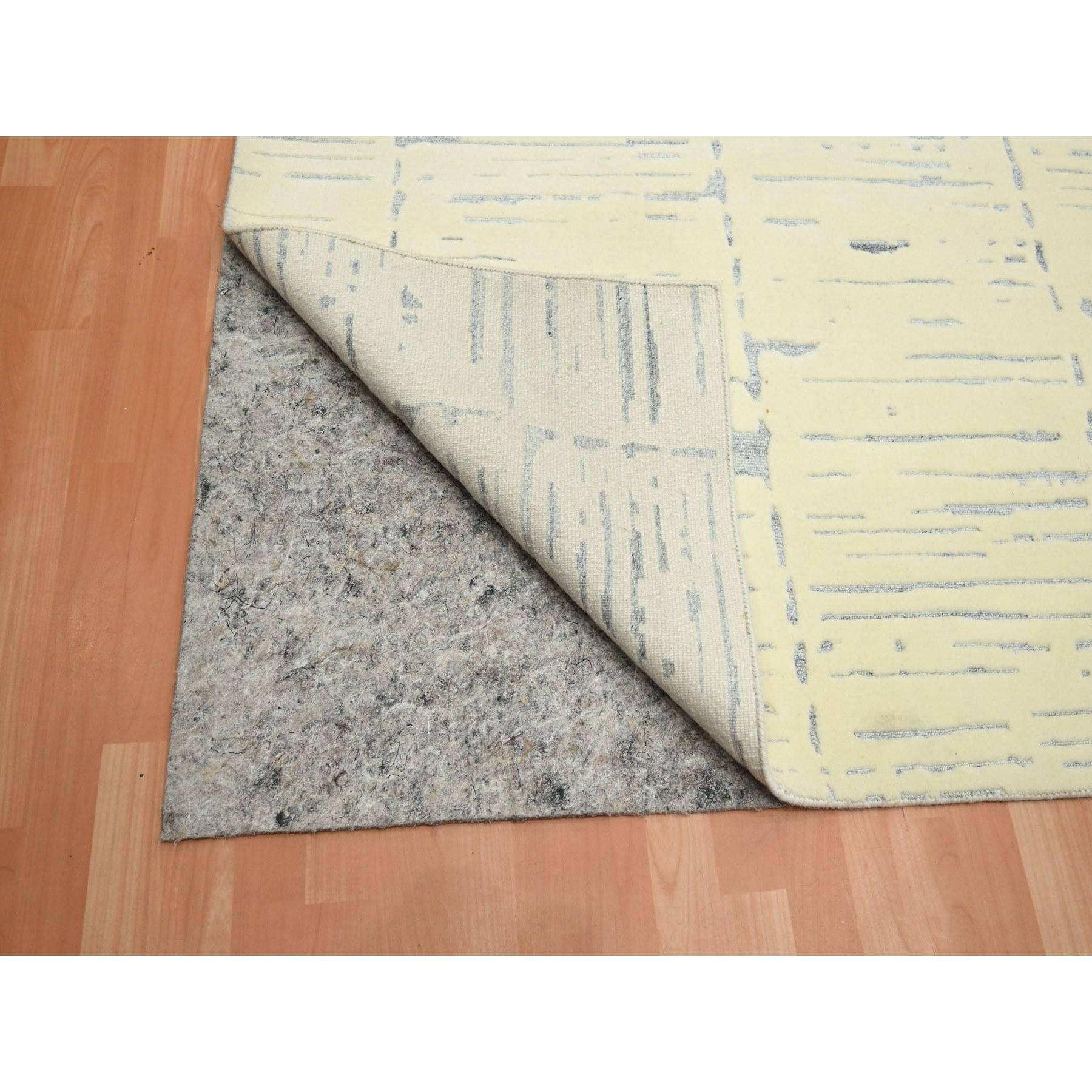 Indiano 9'x12' Avorio Design Moderno con Trama Tracciata in Lana e Seta Annodato a mano in vendita