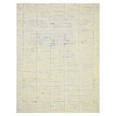 Alfombra anudada a mano de lana y seda de diseño moderno marfil con trama texturizada de 9'x12'