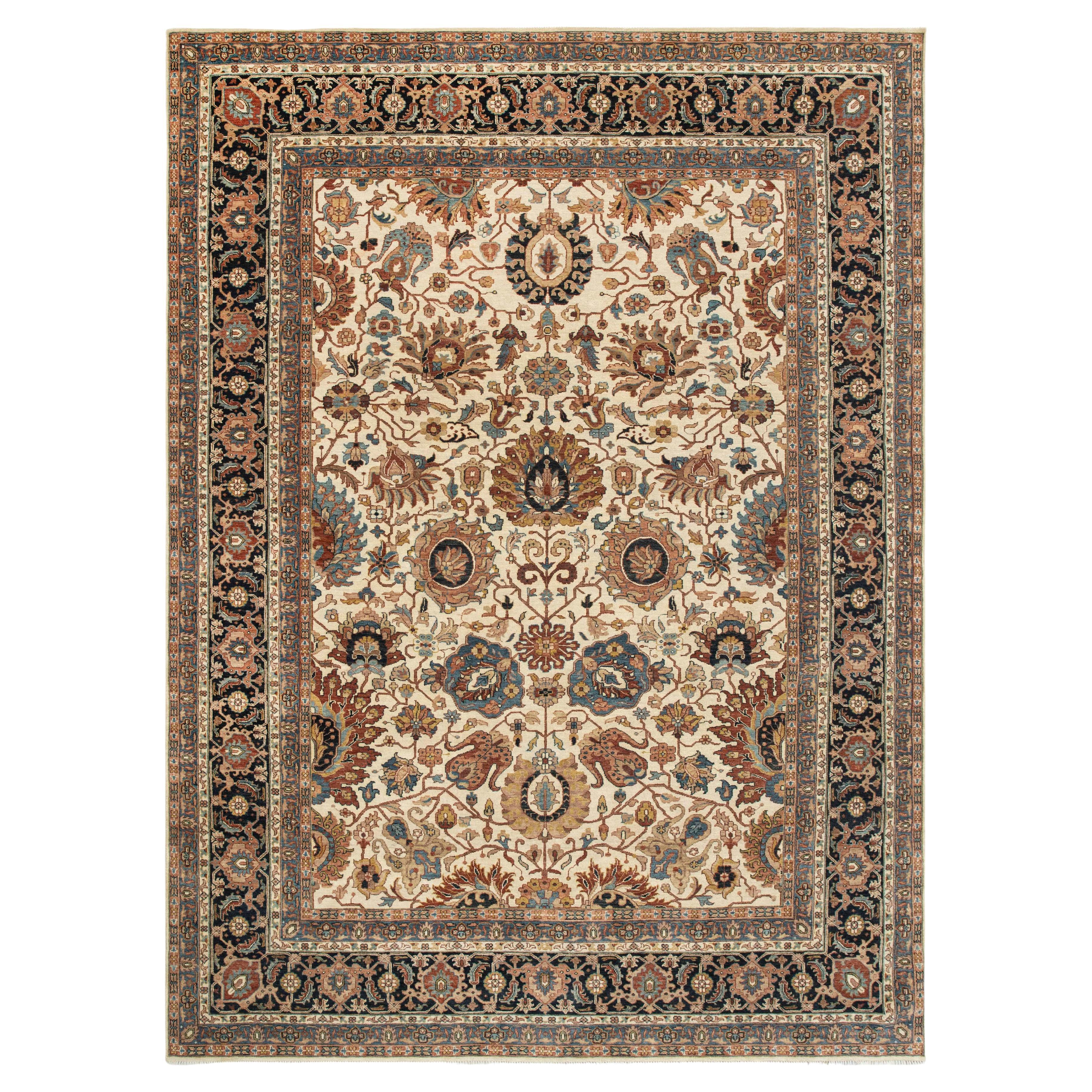 9x12 Ivory & Black Persian Tabriz Carpet Hand-Knotted Rug (G-13932) For Sale