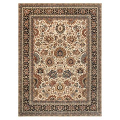 9x12 Ivory & Black Persian Tabriz Carpet Hand-Knotted Rug (G-13932)