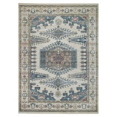 9'x12' Ivory Reimagined Persian Viss Design Soft Wool Hand Knotted Oriental Rug