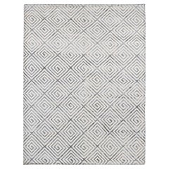 9'x12' Elfenbein Römische Schlüsselquadrate Design Handgeknüpfter Teppich aus reiner Seide mit Wolle