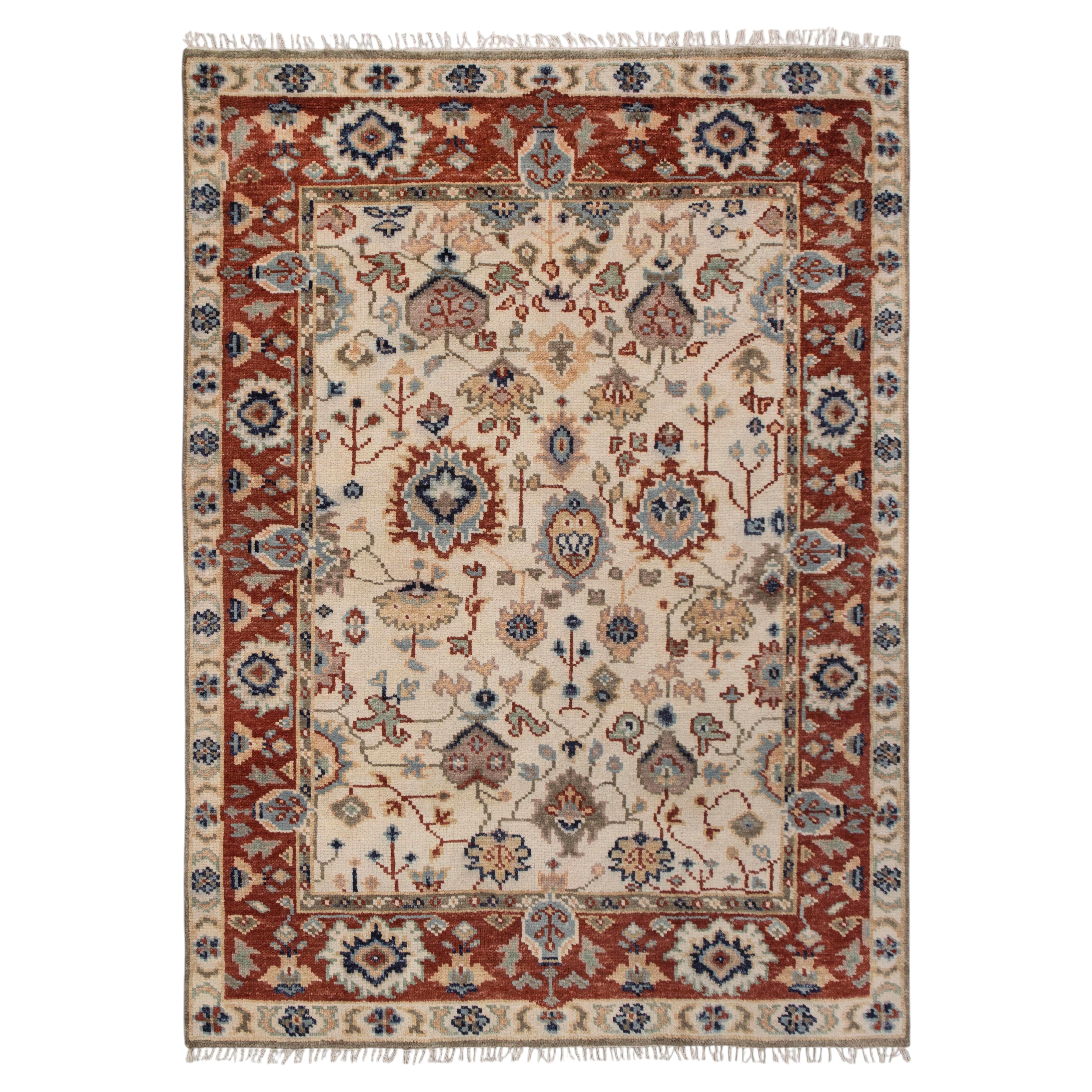 9x12 Ivory Rust Turkish Oushak Hand Knotted Wool Rug ( G-12440)