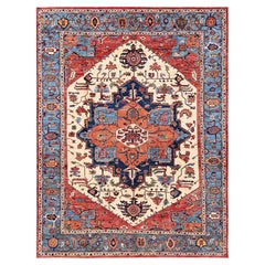 9'x12' Ivory Serapi Heriz with Medallion Design Hand Knotted Soft Wool Rug