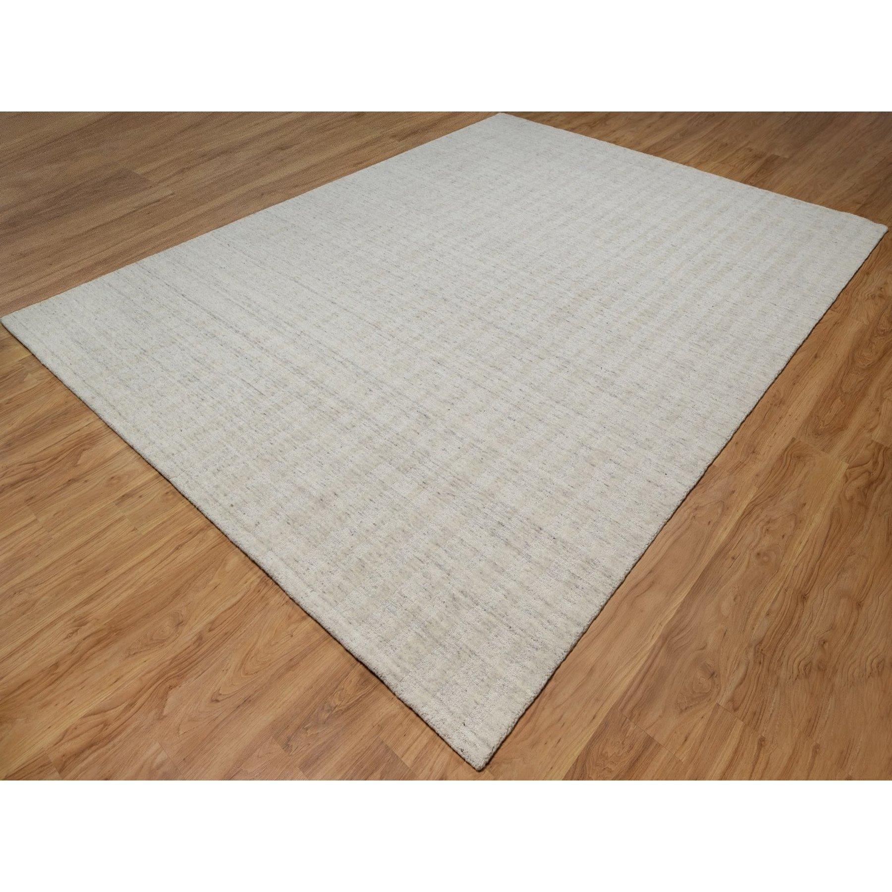 9'x12' Ivory Undyed Natural Wool Vertical Stripes Design Hand Loomed Rug (Moderne) im Angebot
