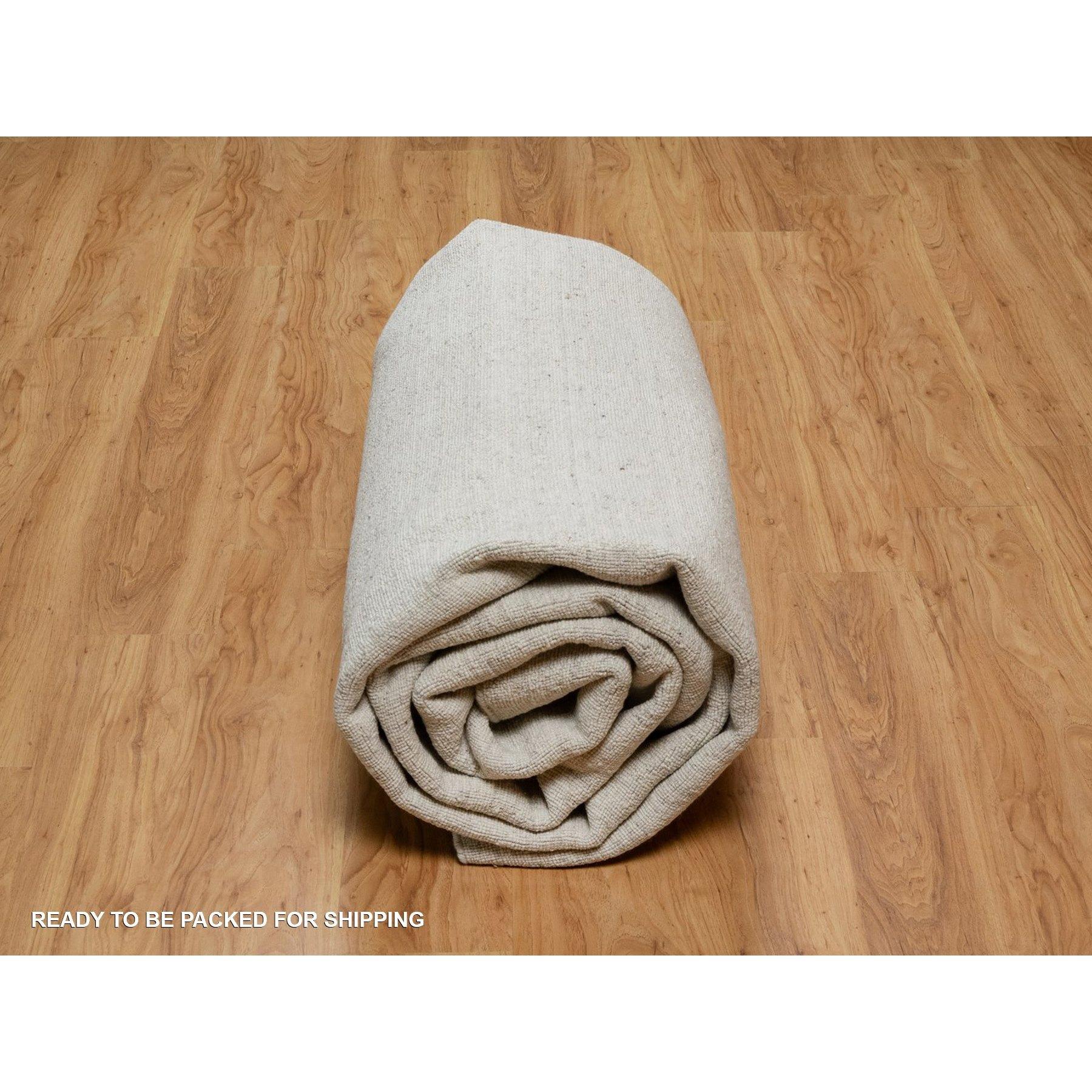 9'x12' Ivory Undyed Natural Wool Vertical Stripes Design Hand Loomed Rug im Angebot 1