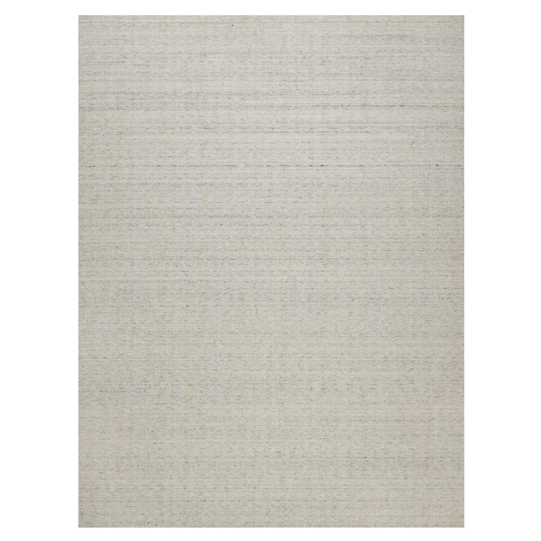 9'x12' Ivory Undyed Natural Wool Vertical Stripes Design Hand Loomed Rug