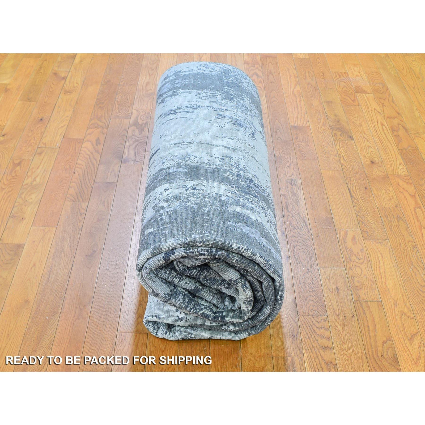 9'x12' Elfenbeinfarbener Wollteppich mit echter Seide Abstraktes Design Dichter gewebt Hi-Low Pile Teppich im Angebot 2