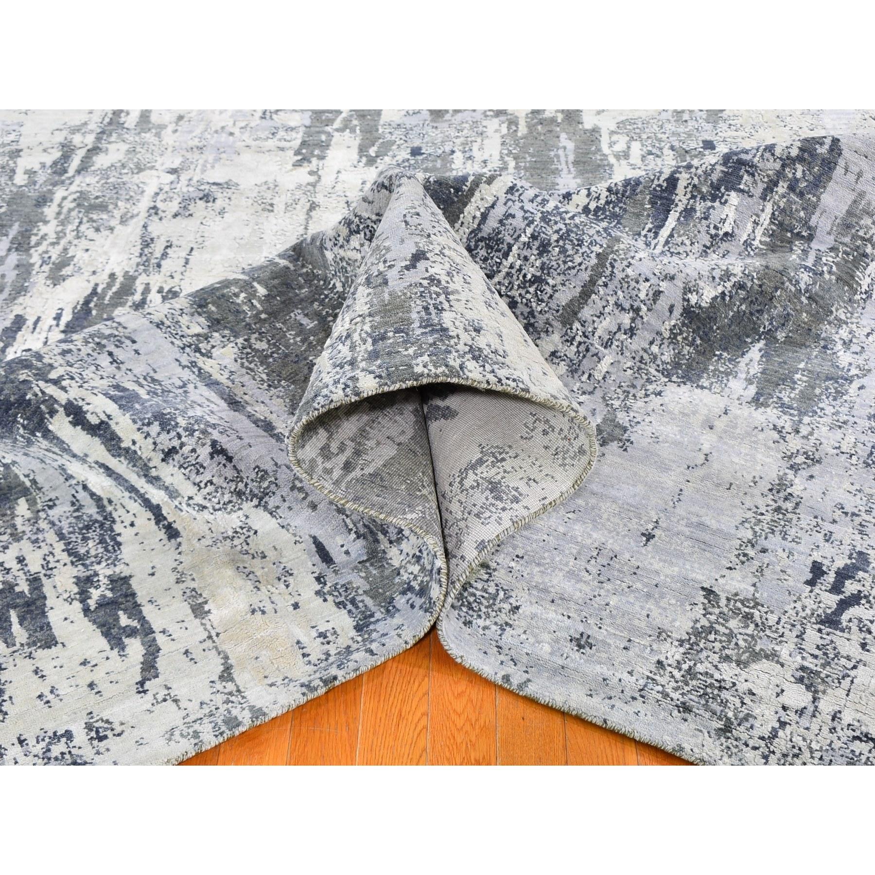 9'x12' Elfenbeinfarbener Wollteppich mit echter Seide Abstraktes Design Dichter gewebt Hi-Low Pile Teppich im Zustand „Neu“ im Angebot in Carlstadt, NJ