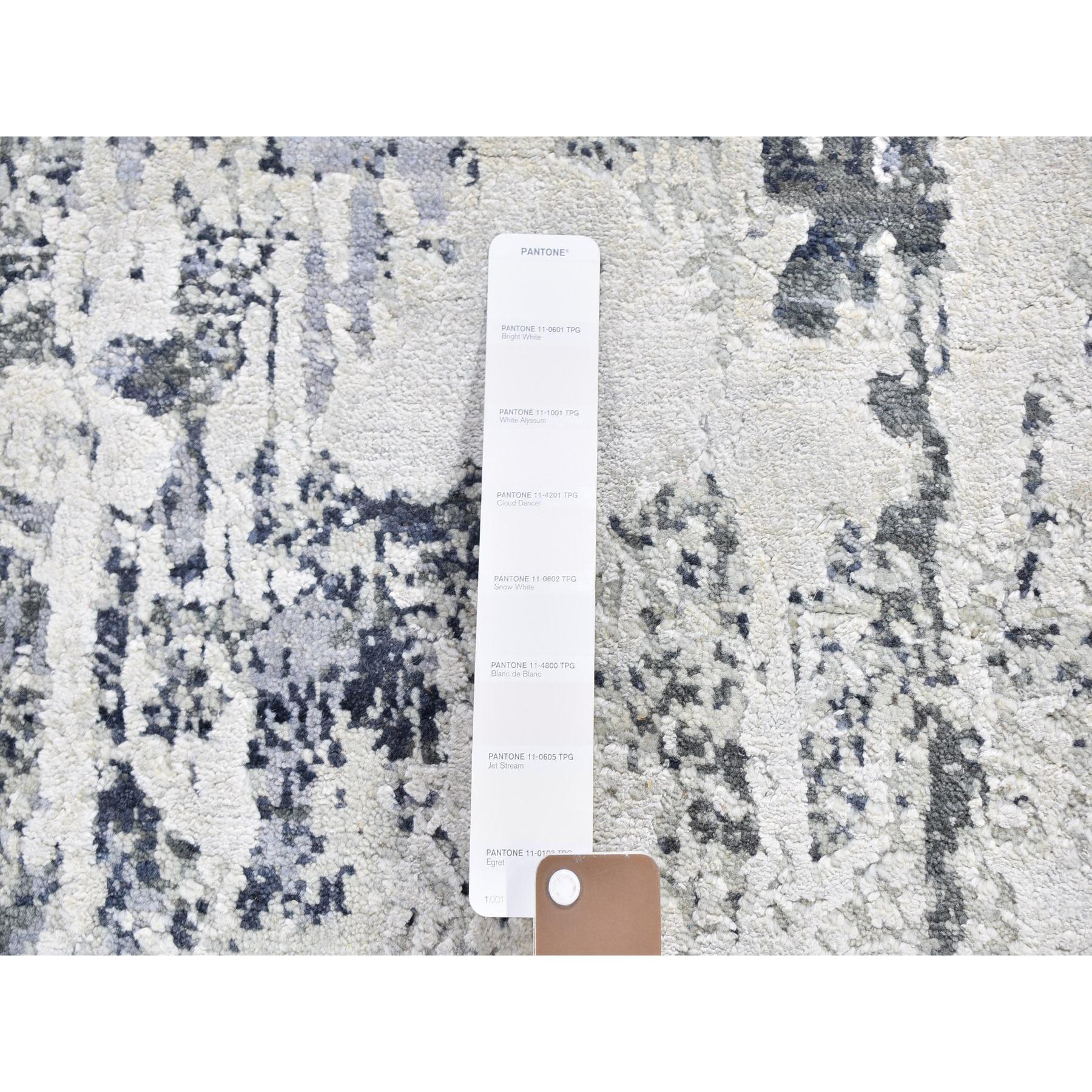 9'x12' Elfenbeinfarbener Wollteppich mit echter Seide Abstraktes Design Dichter gewebt Hi-Low Pile Teppich (Wolle) im Angebot