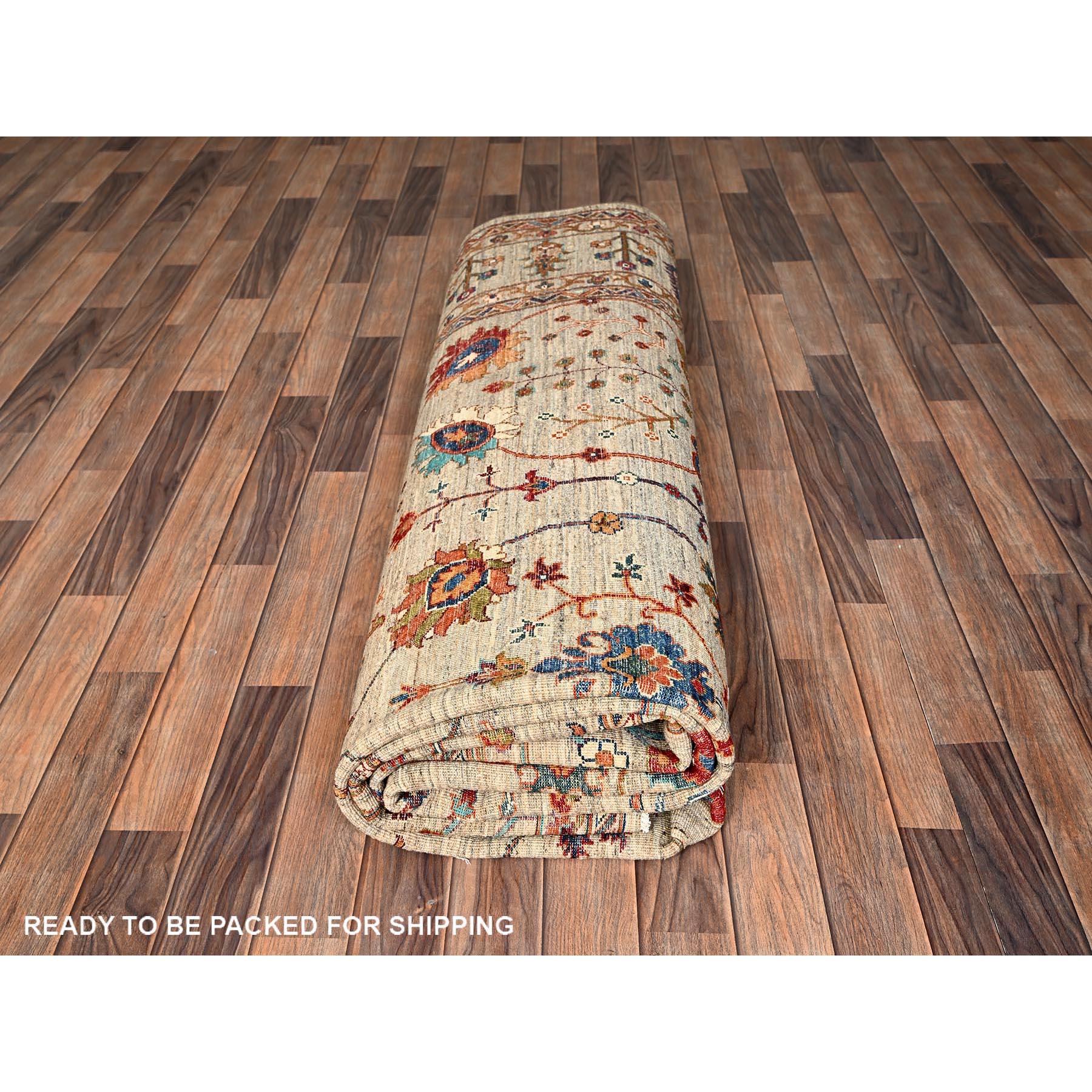9'x12' Khaki Brown Afghan Sultani con Design/One annodato a mano Rugs di lana in vendita 3