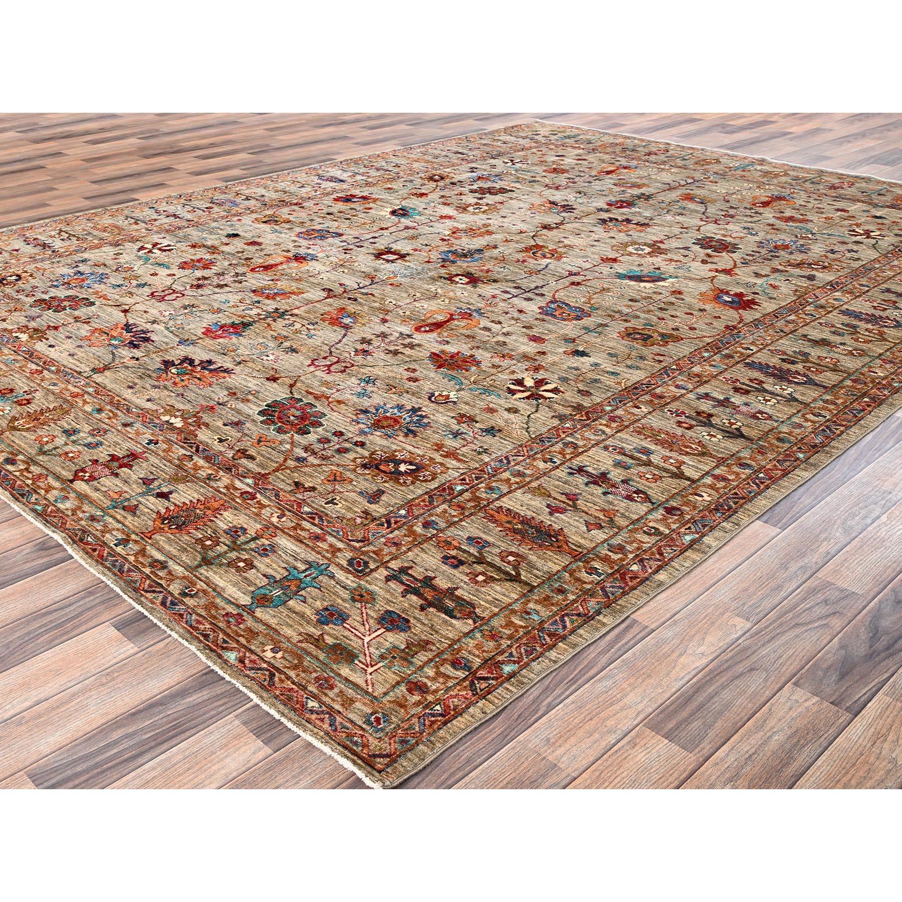 Afghano 9'x12' Khaki Brown Afghan Sultani con Design/One annodato a mano Rugs di lana in vendita