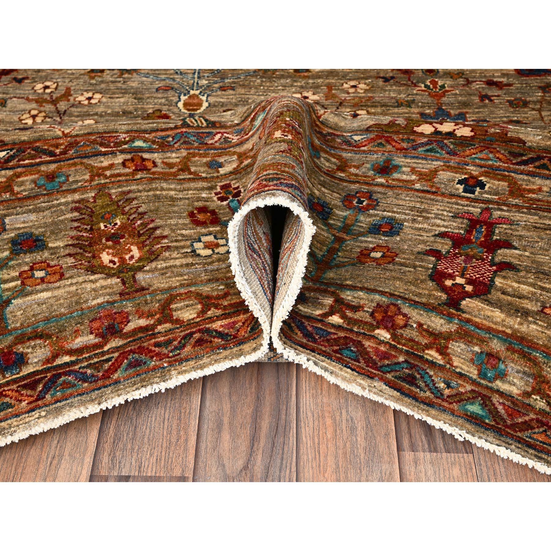 XXI secolo e contemporaneo 9'x12' Khaki Brown Afghan Sultani con Design/One annodato a mano Rugs di lana in vendita