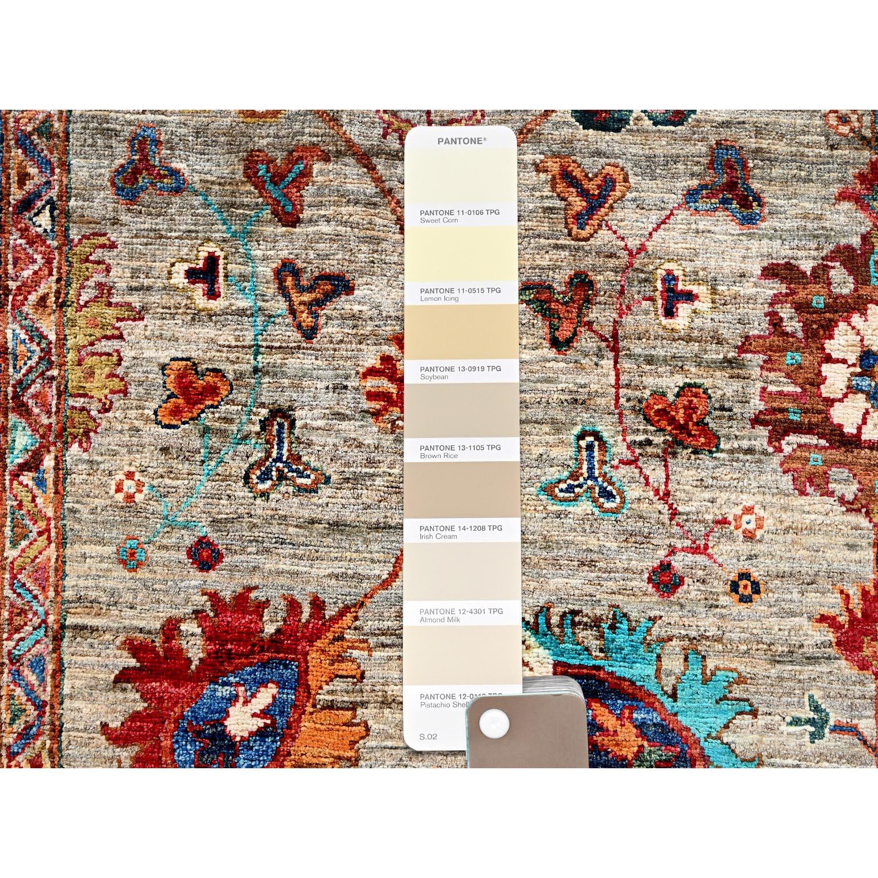 9'x12' Khaki Brown Afghan Sultani con Design/One annodato a mano Rugs di lana in vendita 1