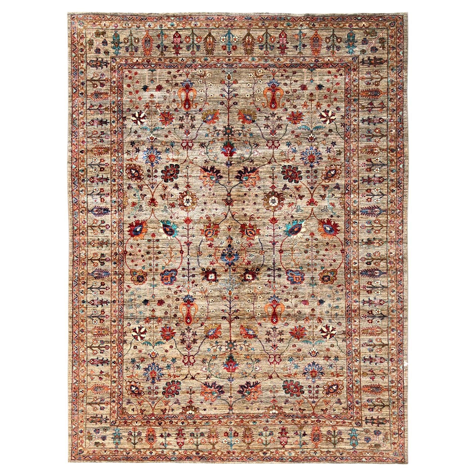 9
x12
 Khaki Braun Afghan Sultani mit All Over Design Handgeknüpfter Wollteppich