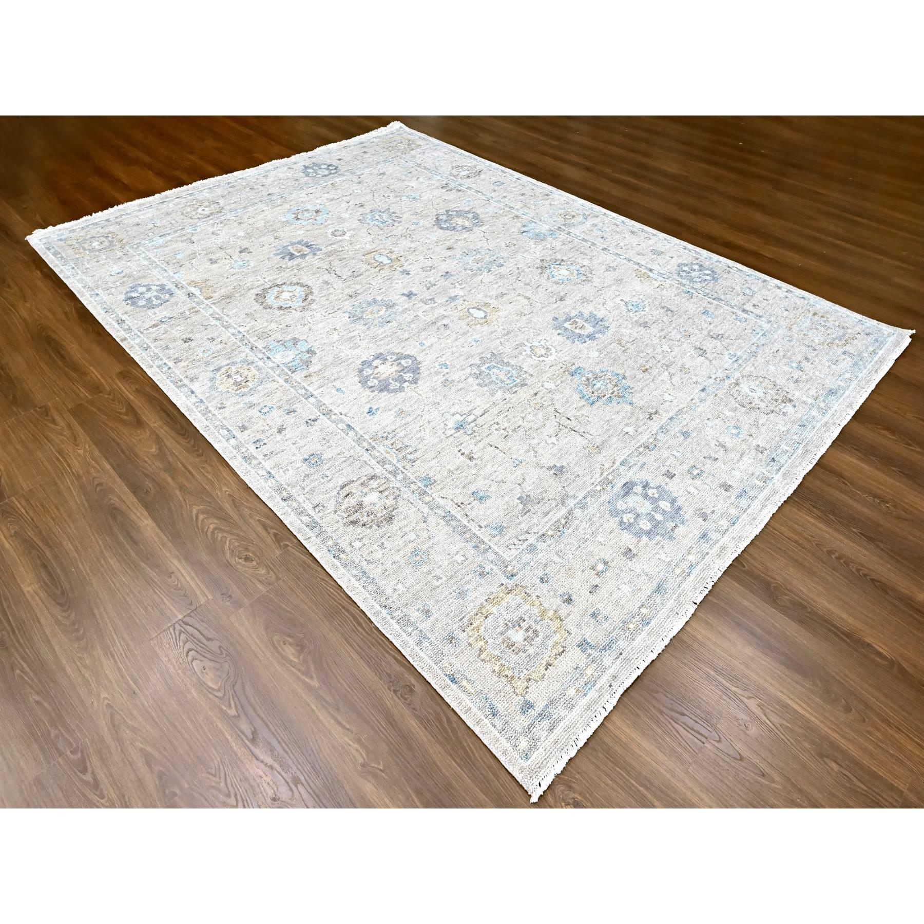 Indien 9'x12' Khaki Brown Supple Collection Oushak Design/One Tapis en pure laine noué à la main en vente