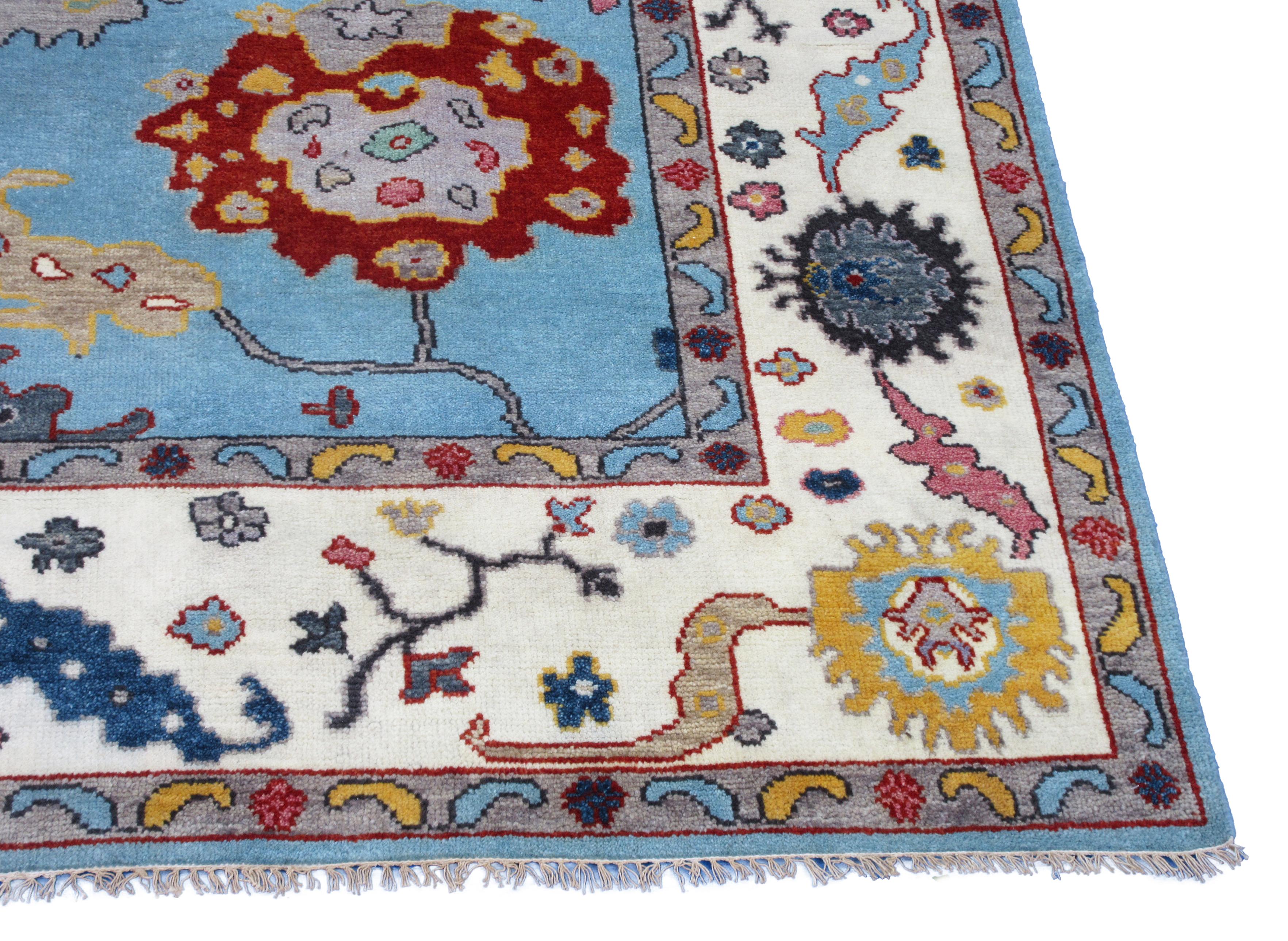 Contemporary Light-Blue Oushak For Sale