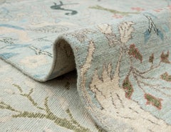 9x12 Light Blue Tree Of Life Birds Peacock Garden Handmade Wool Rug ( JC-13192 )