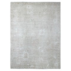 9'x12' Hellbrauner handgeknüpfter Angora-Oushak-Teppich mit Blatt-Design aus reiner Wolle