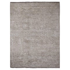 9'x12' Tapis en laine pure nouée à la main, tissage marocain à motifs brisés, marron clair