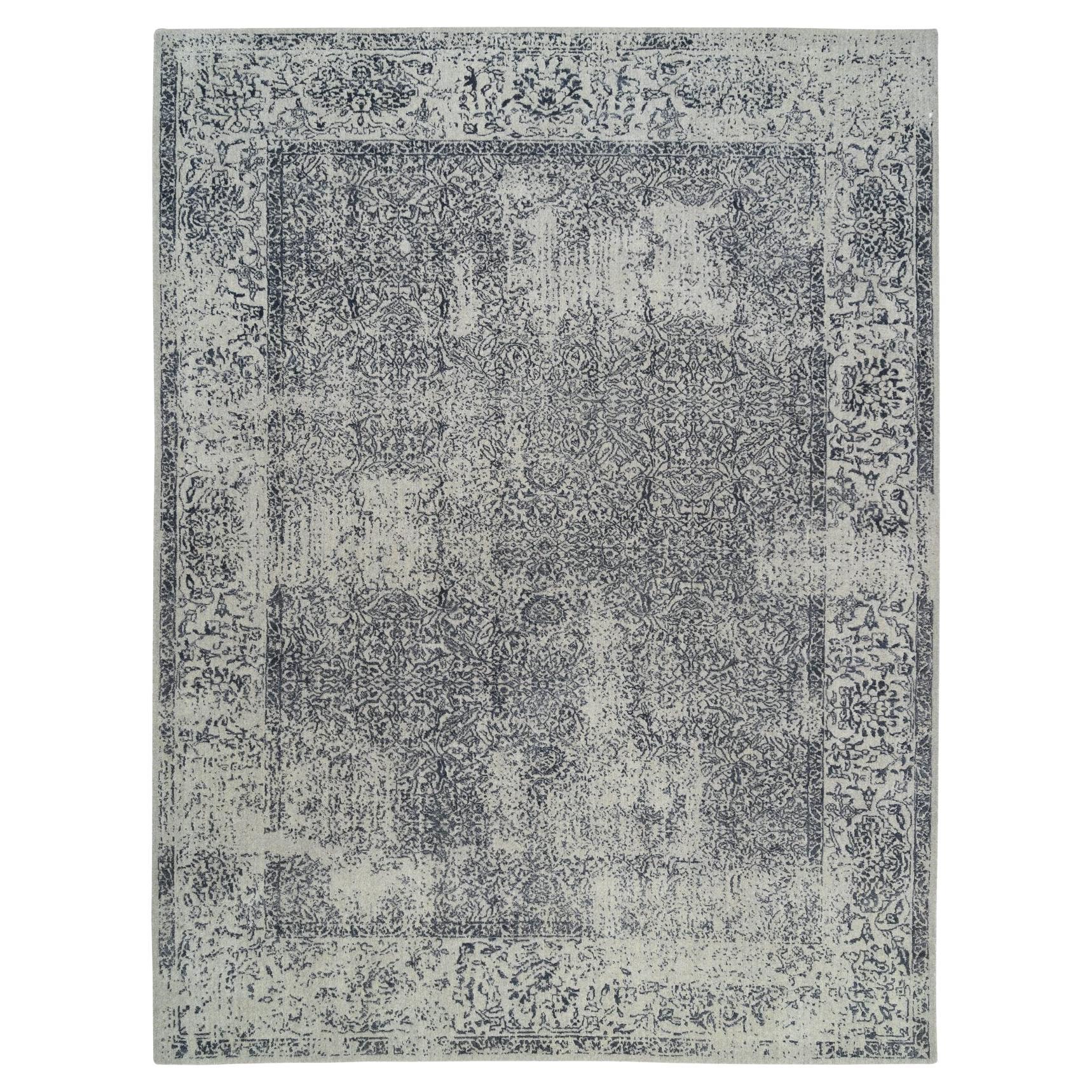 9
x12
 Light Gray Fine Jacquard Wool and Plant Based Silk Hand Loomed Rug For Sale