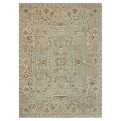 9x12 Light Green Oushak Wool Hand knotted Teal Floral Design Rug ( G-14014)