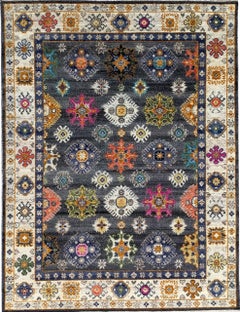 9x12 Lila Ruby Charcoal Traditional Floral Hand Knotted Wool Carpet Rug