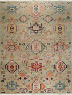 9x12 Lush Oriental Ivory Traditional Geometric Hand Knotted Wool Carpet Rug