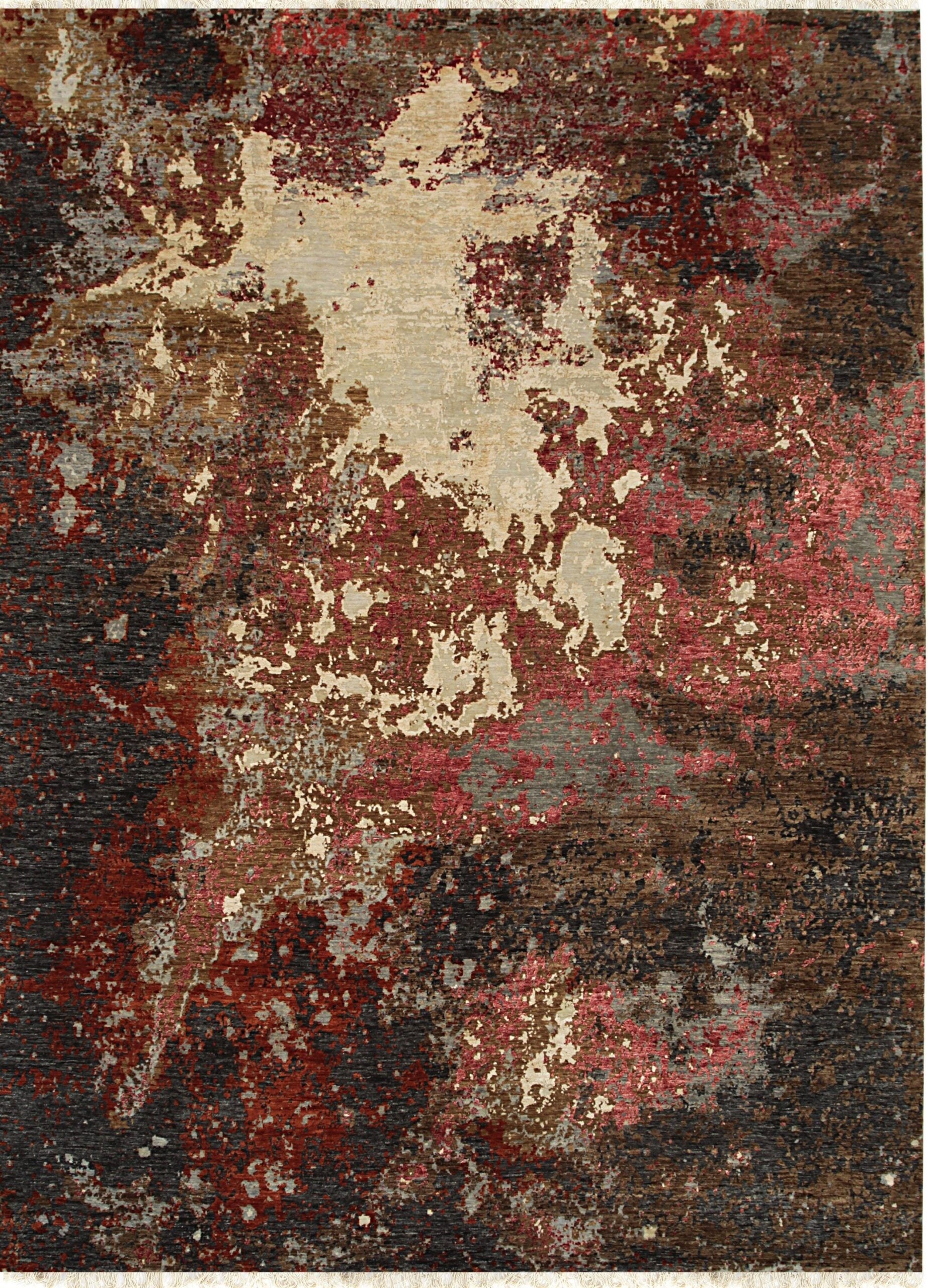 9x12 Lydia Lila Earthy Rustic Modern Hand Knotted Wool Abstraction Carpet Rug For Sale