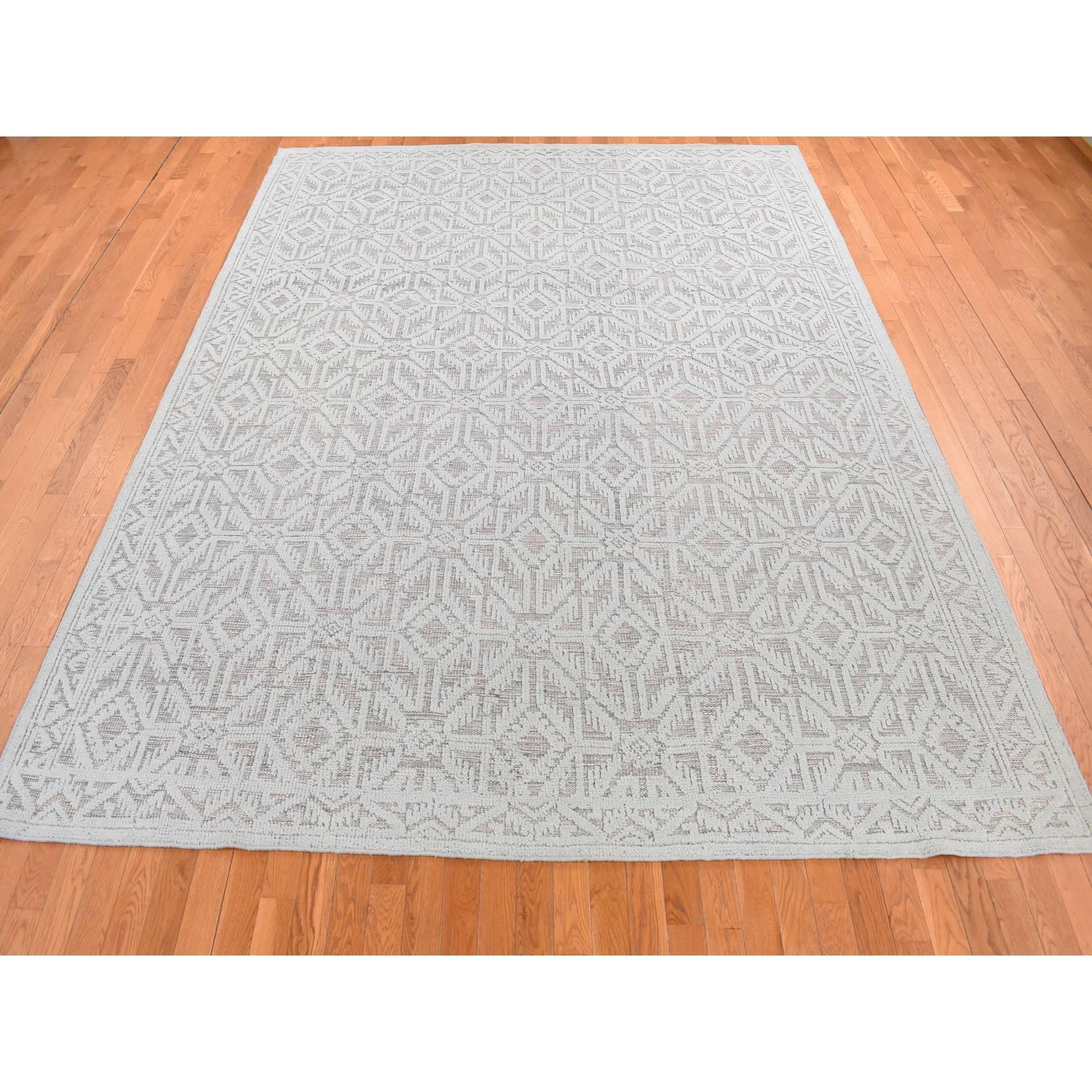 9'x12' Azul Marian, Diseño Oushak, Lana Texturizada, Anudada a Mano, Alfombra Oriental Indio en venta