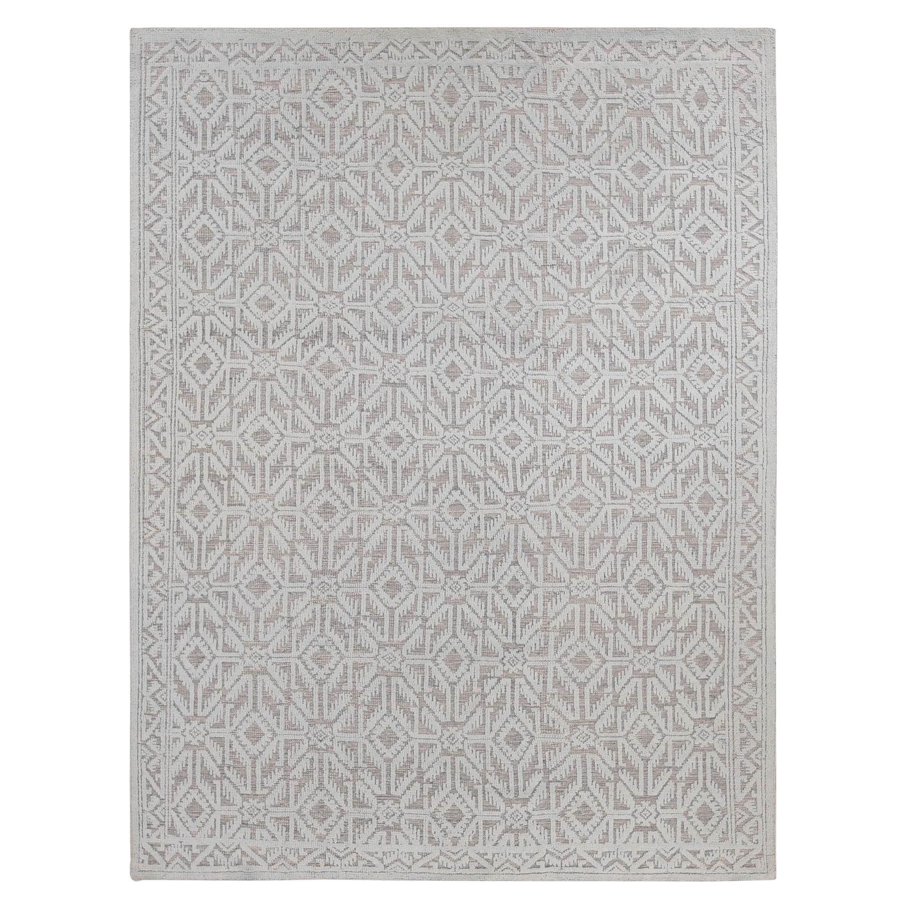 9'x12' Azul Marian, Diseño Oushak, Lana Texturizada, Anudada a Mano, Alfombra Oriental en venta
