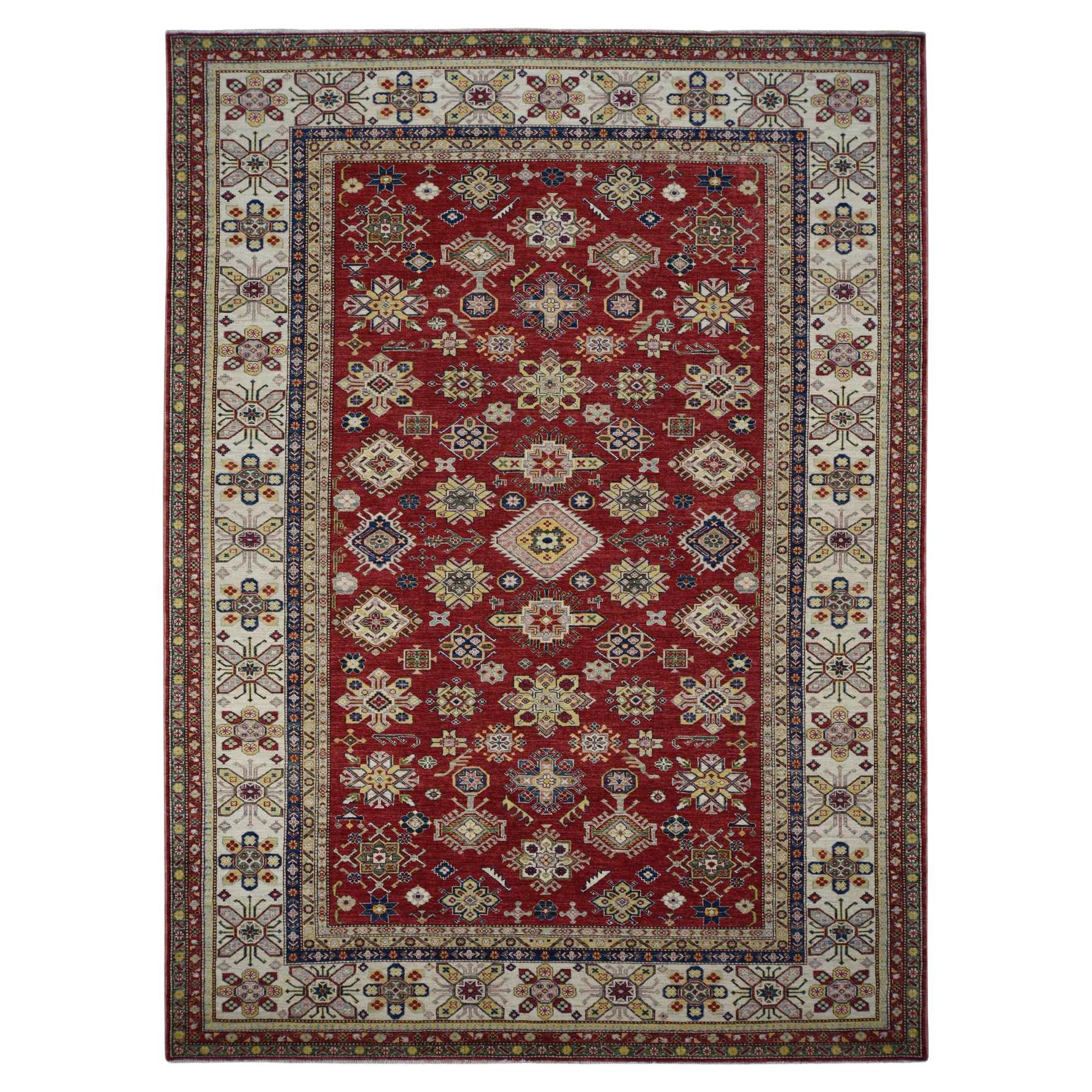 9
x12
 Maroon Red, Super Kazak Geometric Design, Pure Wool, Hand Knotted, Rug For Sale