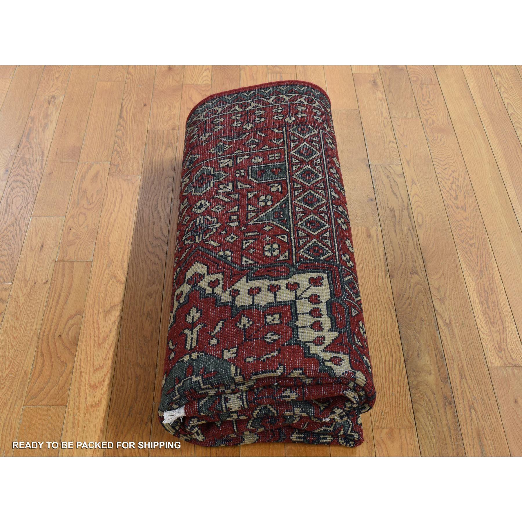 9'x12' Maroonrot, Vintage Look Mamluk, handgeknüpfter orientalischer Teppich aus getragener Wolle, Vintage-Look im Angebot 1