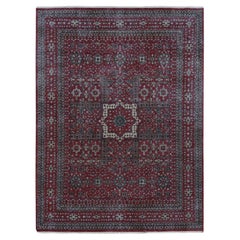 Tapis oriental rouge marron, look vintage Mamluk, noué à la main, 9'x12'