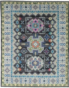 9x12 Maya Kazak Charcoal Traditional Geometric Hand Knotted Wool Carpet Rug