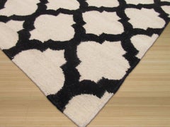 9x12 Maya Moroccan Kilim Black-White Geometric Modern Flatweave Wool Carpet Rug