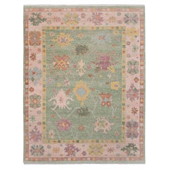 9x12 Menthe et rose pastel Tapis en laine Oushak noué à la main ( JC-10778)