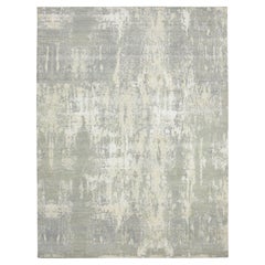 9'x12' Misty Grau Moderner Abstrakter Entwurf Wolle und reine Seide Handgeknüpfter Teppich