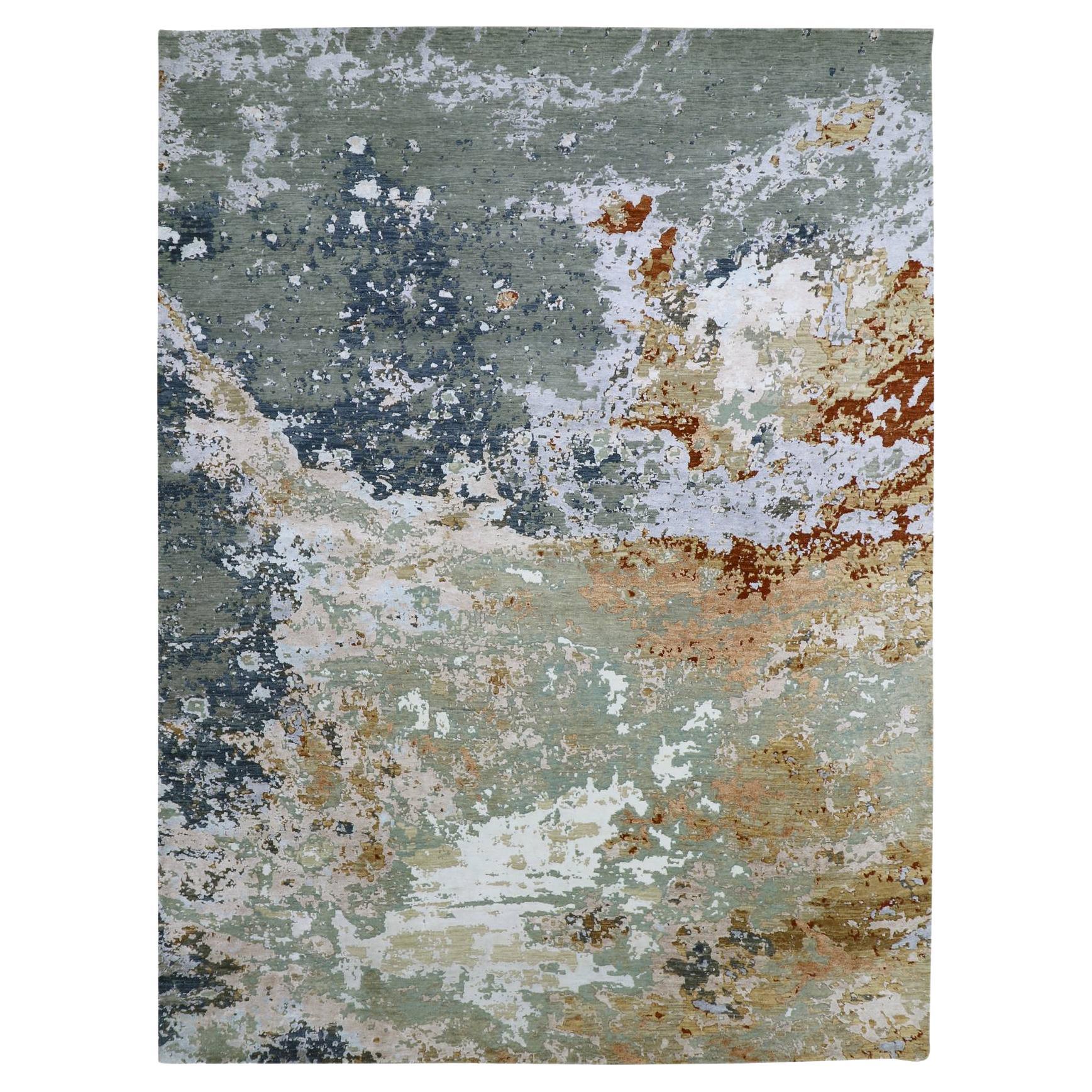 9
x12
 Misty Gray Persian Knot Colorful Abstract Design Wool Hand Knotted Rugs in vendita