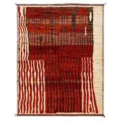 9x12 Modern Abstract Moroccan Style Wool Rug: Earthy Terracotta & Crimson