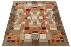 Tappeto di lana geometrico Art Deco moderno 9x12 - Design astratto a labirinto in rosa e ocra
