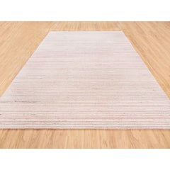 9'x12' Modern Design Plain Ivory with Coral Red Natural Wool Hand Loomed Rug
