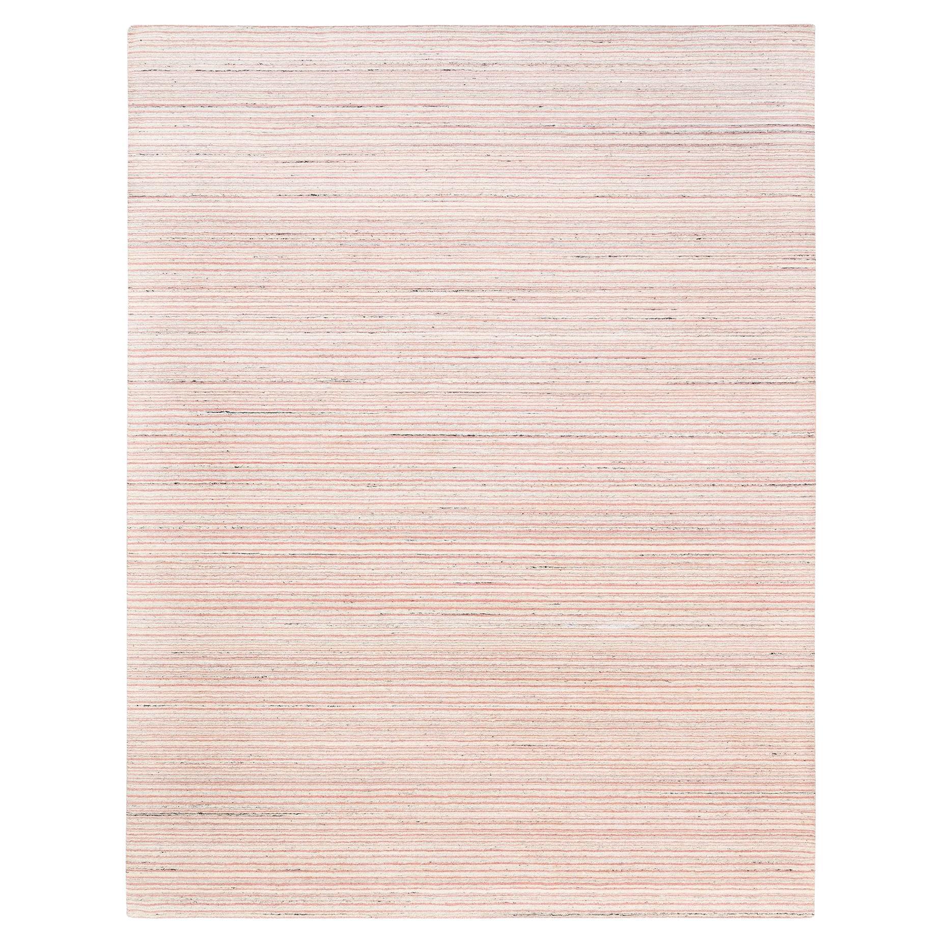 9'x12' Modernes Design Einfarbig elfenbeinfarben mit korallenroter, natürlicher Wolle, handgewobener Teppich im Angebot