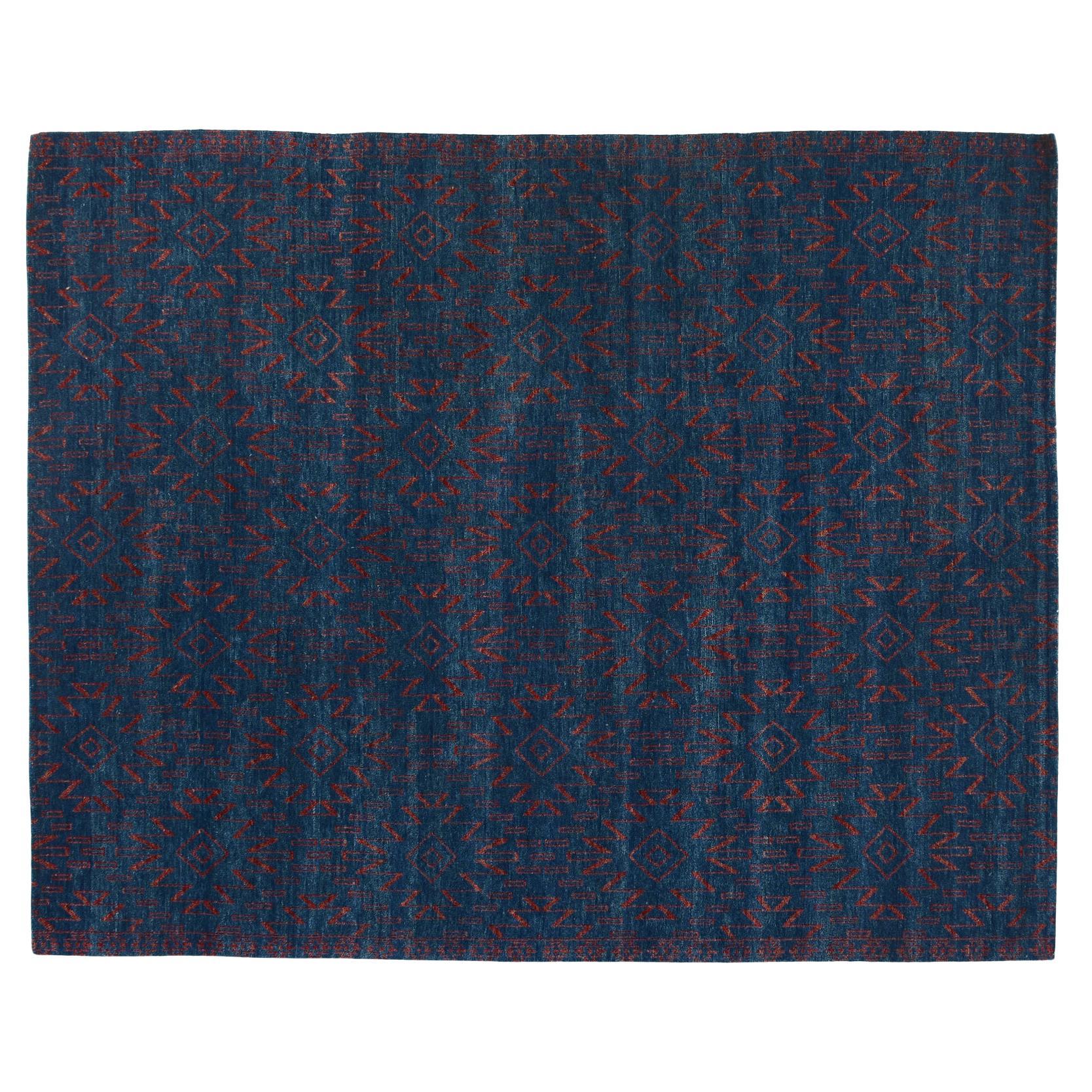 9'x12' Modern Moroccan Rug in Navy Blue For Sale