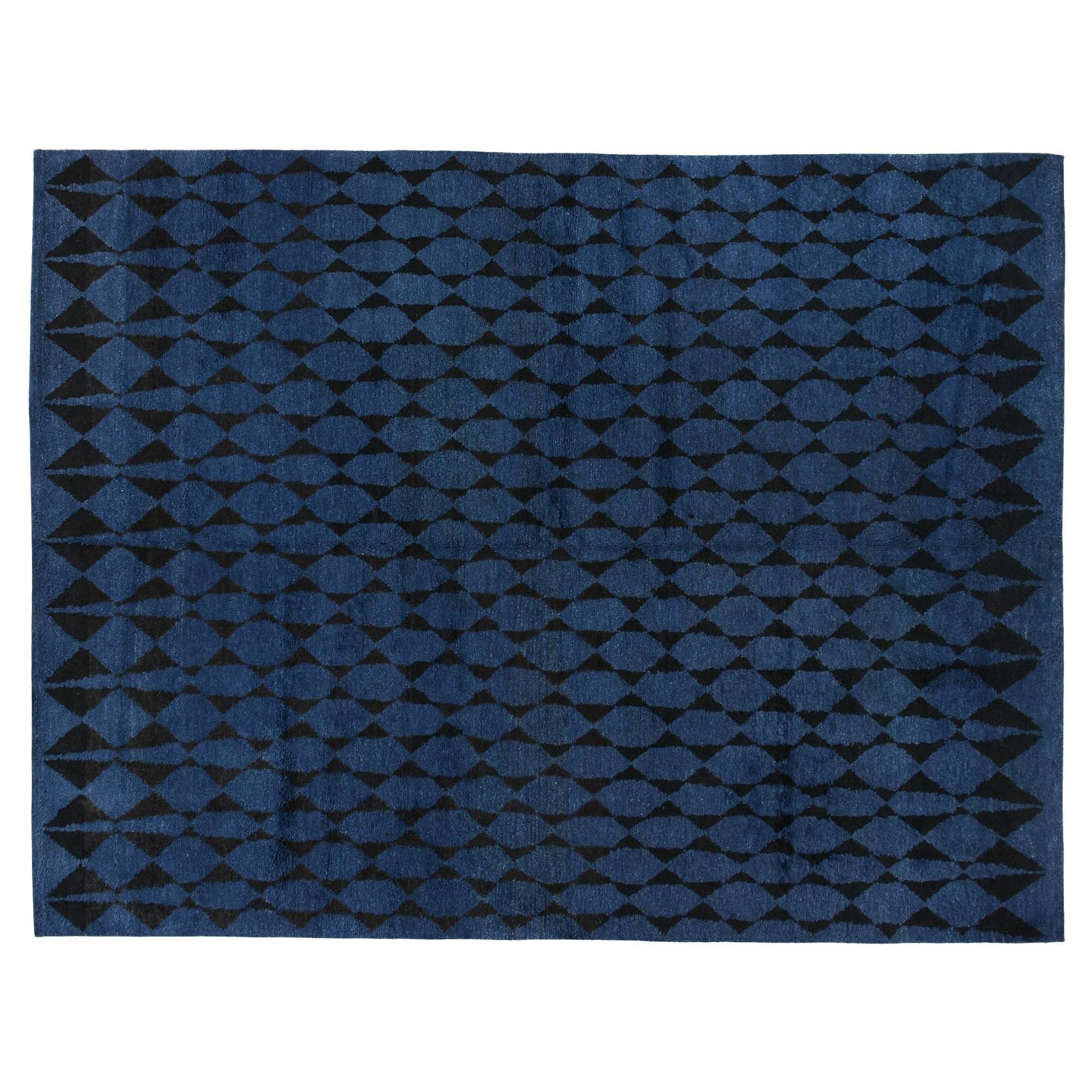 9'x12' Modern Moroccan Rug in Navy Blue For Sale