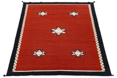 9x12 Modern Navajo Style Flatweave Red Wool Area Rug - Geometric Star & Diamond