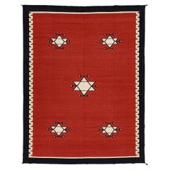 9x12 Modern Navajo Style Flatweave Red Wool Area Rug - Geometric Star & Diamond