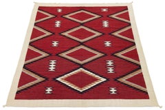 9x12 Modern Navajo Style Geometric Area Rug Handmade Red & Cream Wool Flatweave